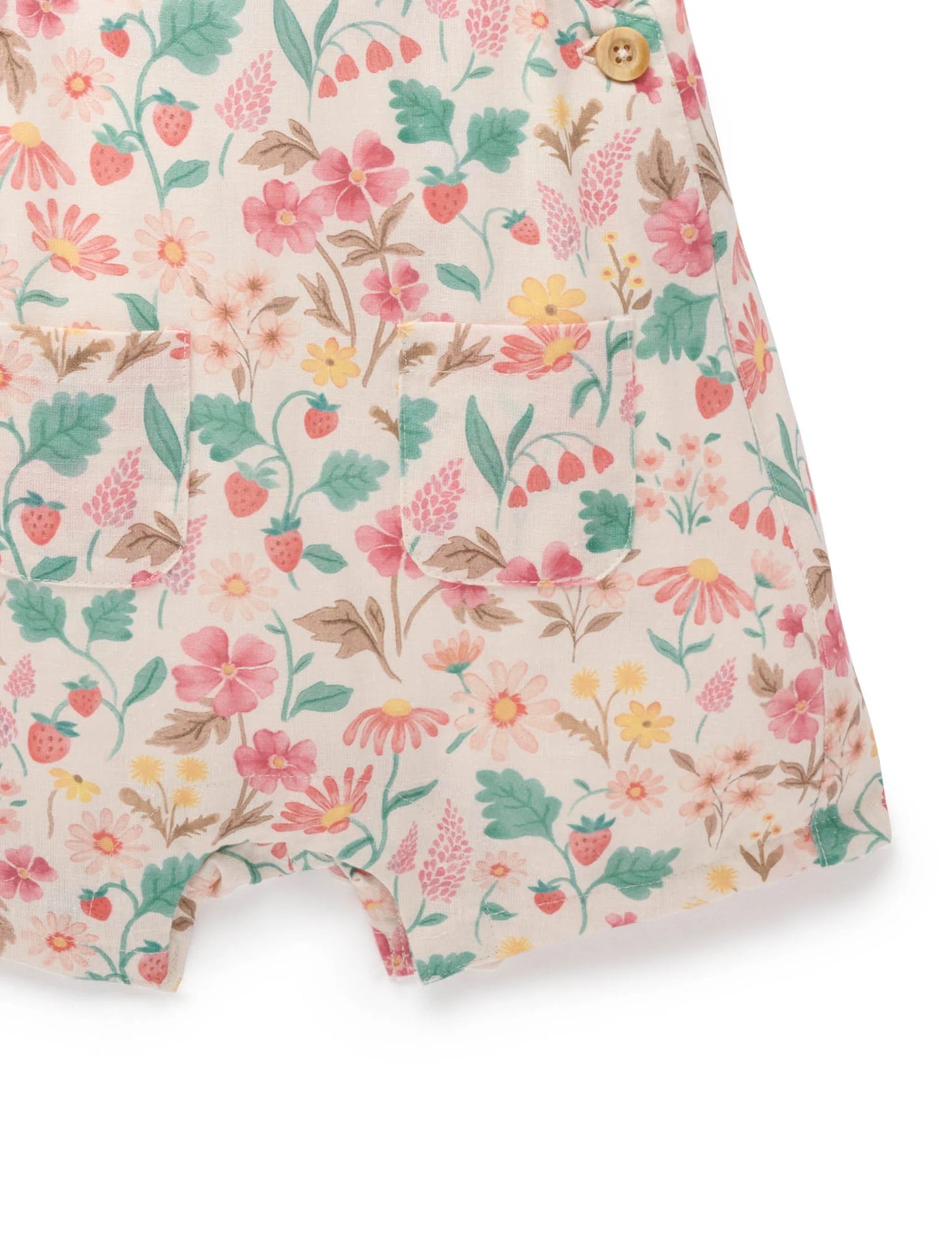 Linen Blend Overall Set - Strawberry Garden Floral