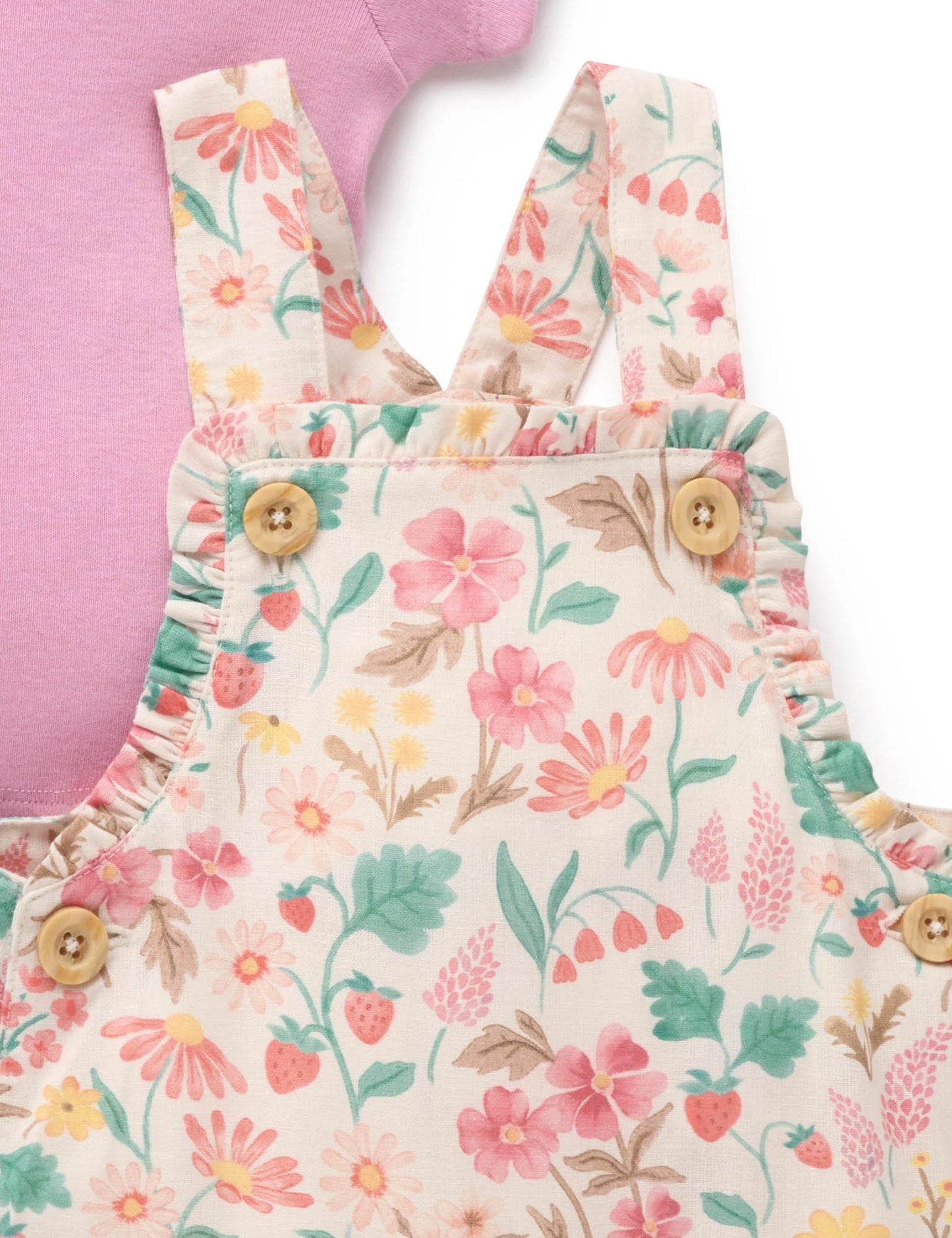 Linen Blend Overall Set - Strawberry Garden Floral