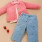 Embroidered Wide Leg Jeans - Large Strawberry Broderie