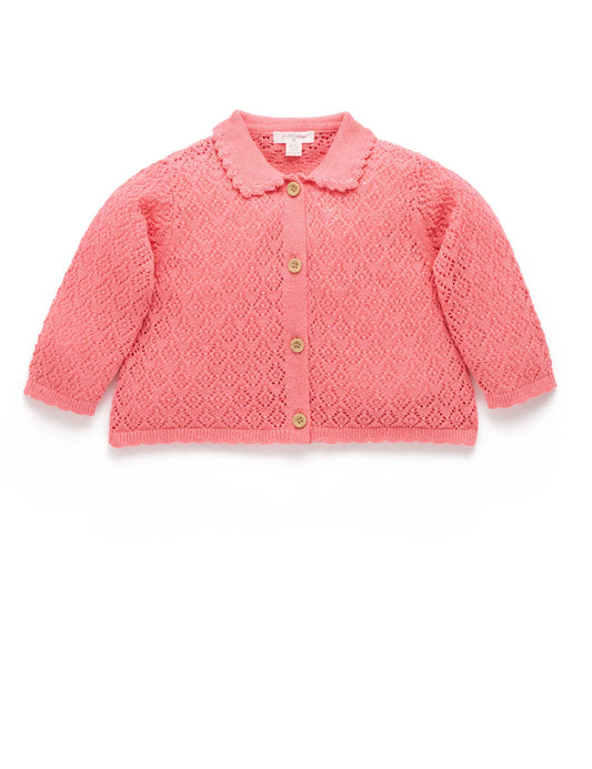 Eyelet Collar Cardigan - Peach Melange