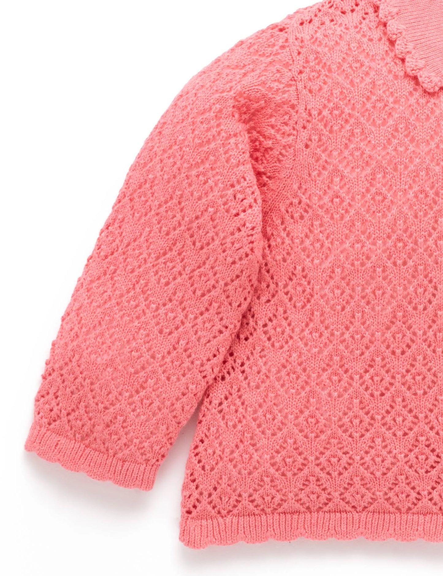 Eyelet Collar Cardigan - Peach Melange