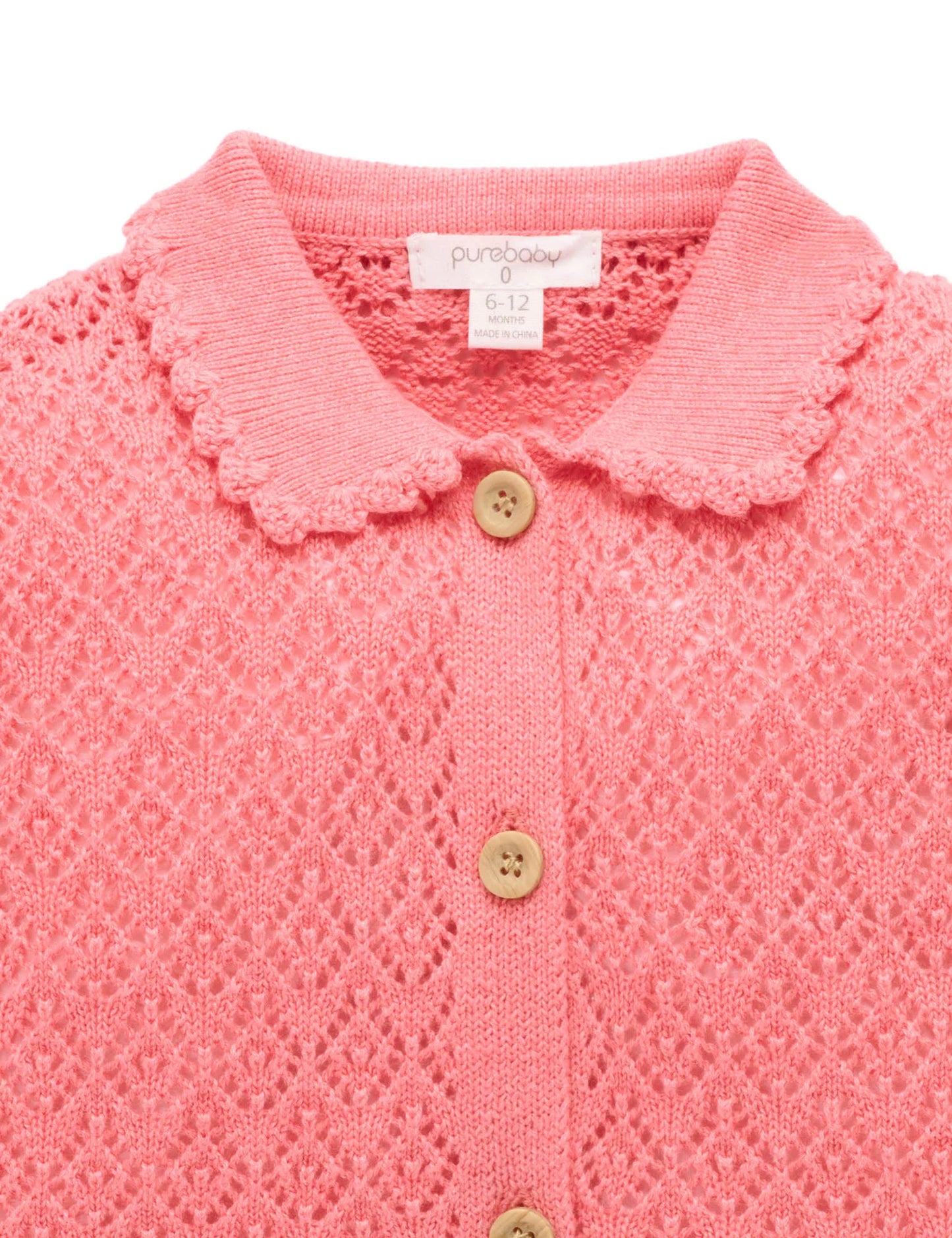 Eyelet Collar Cardigan - Peach Melange