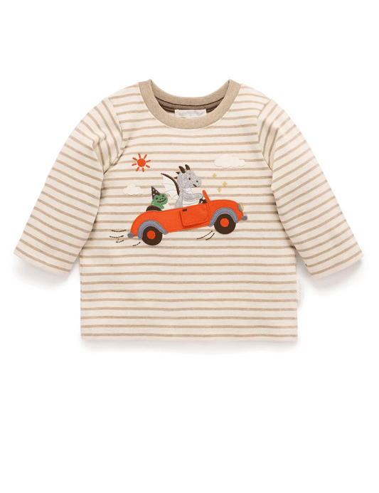 Flying Car Thick Tee - Mushroom Stripe