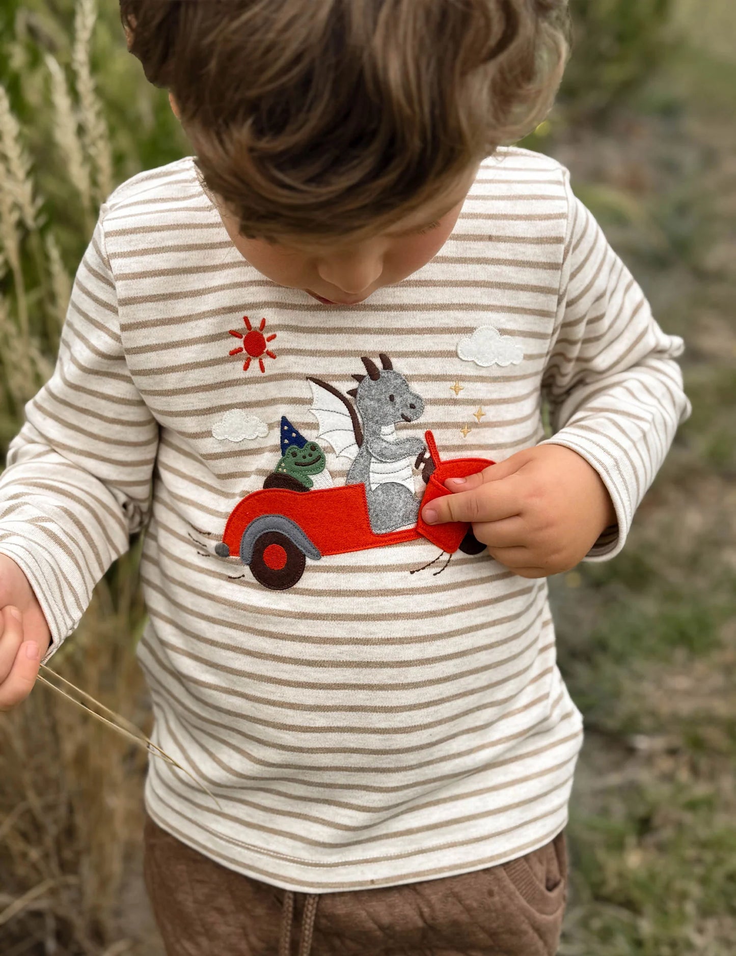 Flying Car Thick Tee - Mushroom Stripe