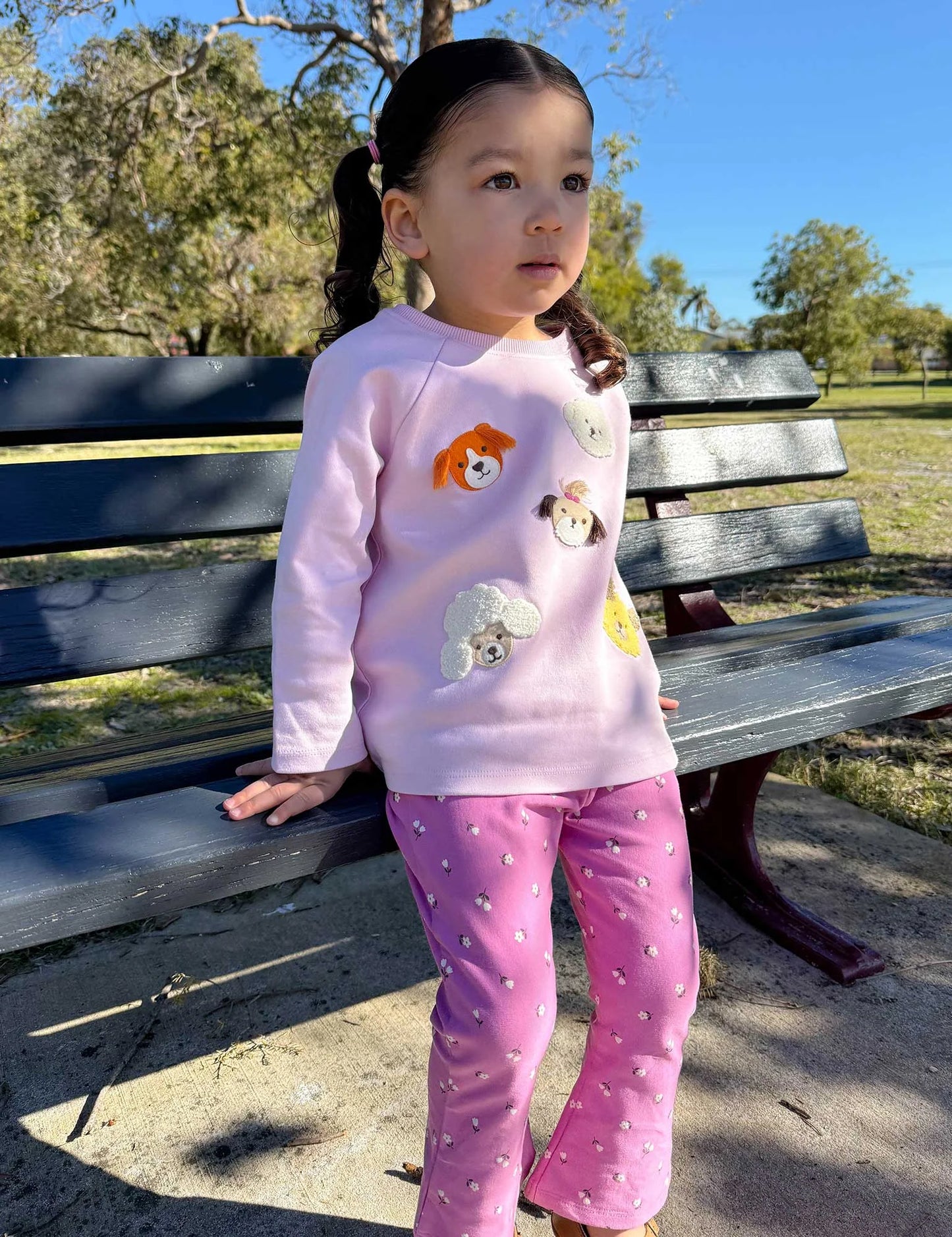 Thick Long Sleeve Puppy Tee - Petunia