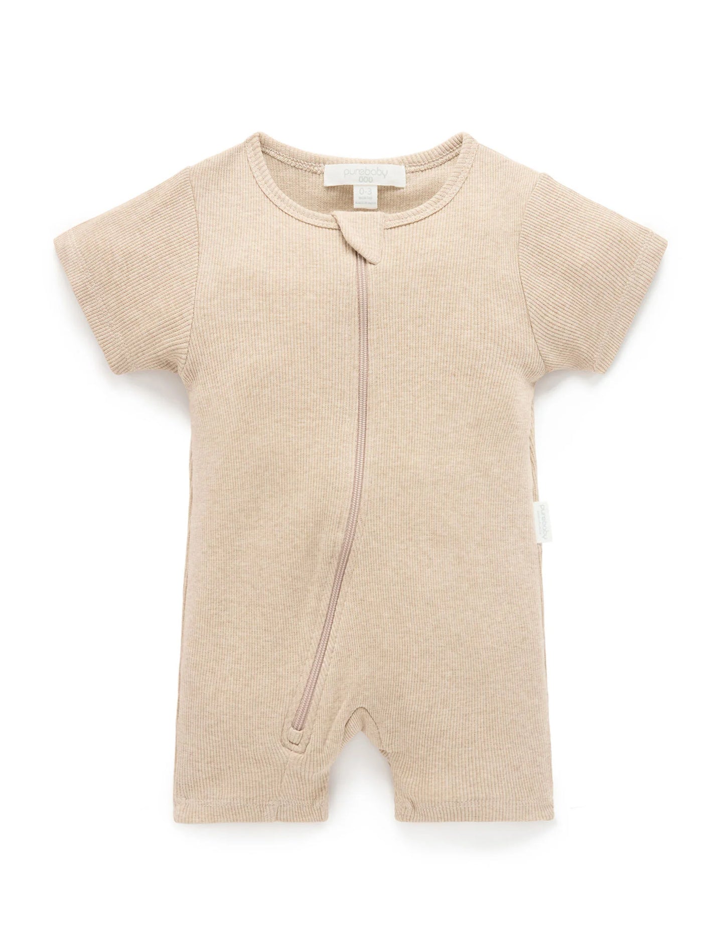 Short Ribbed Zip Growsuit - Biscuit Melange