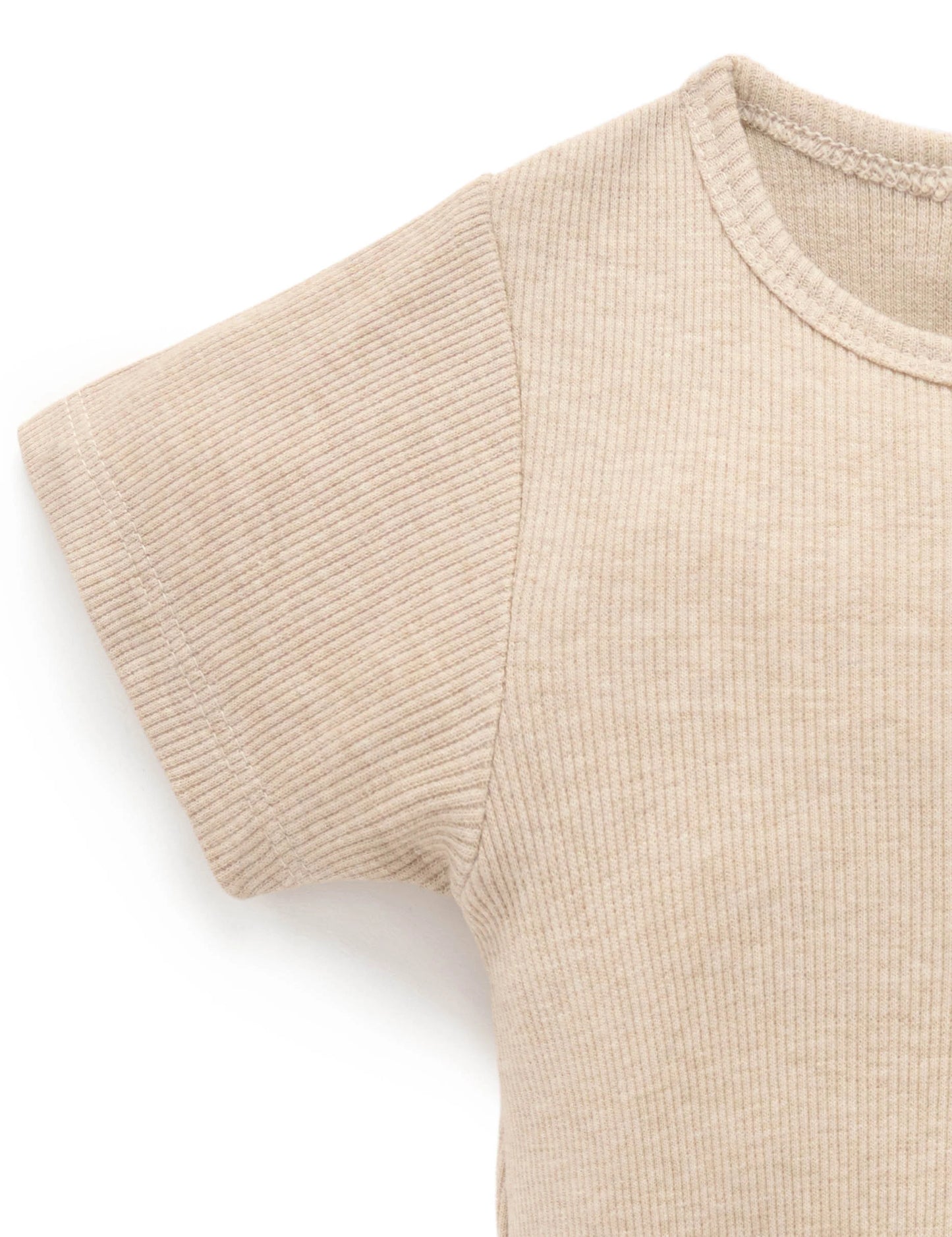 Short Ribbed Zip Growsuit - Biscuit Melange