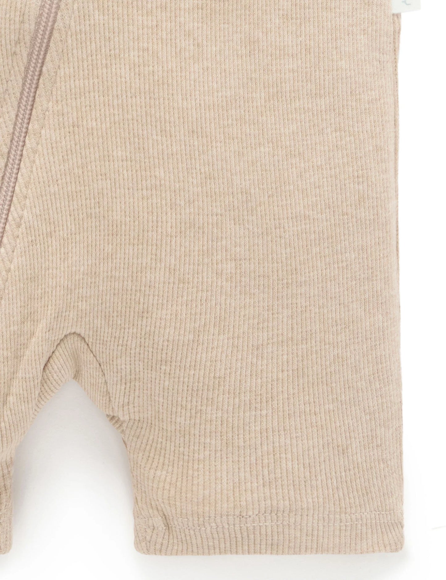Short Ribbed Zip Growsuit - Biscuit Melange