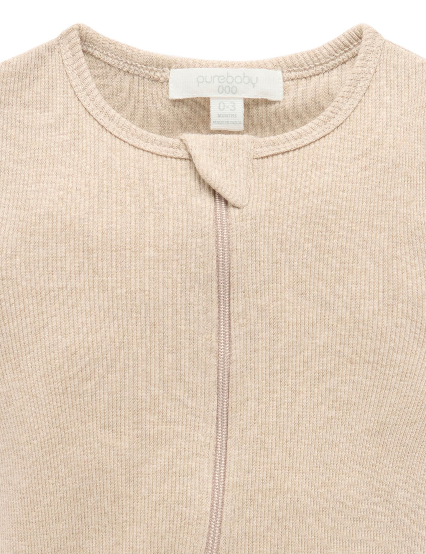 Short Ribbed Zip Growsuit - Biscuit Melange