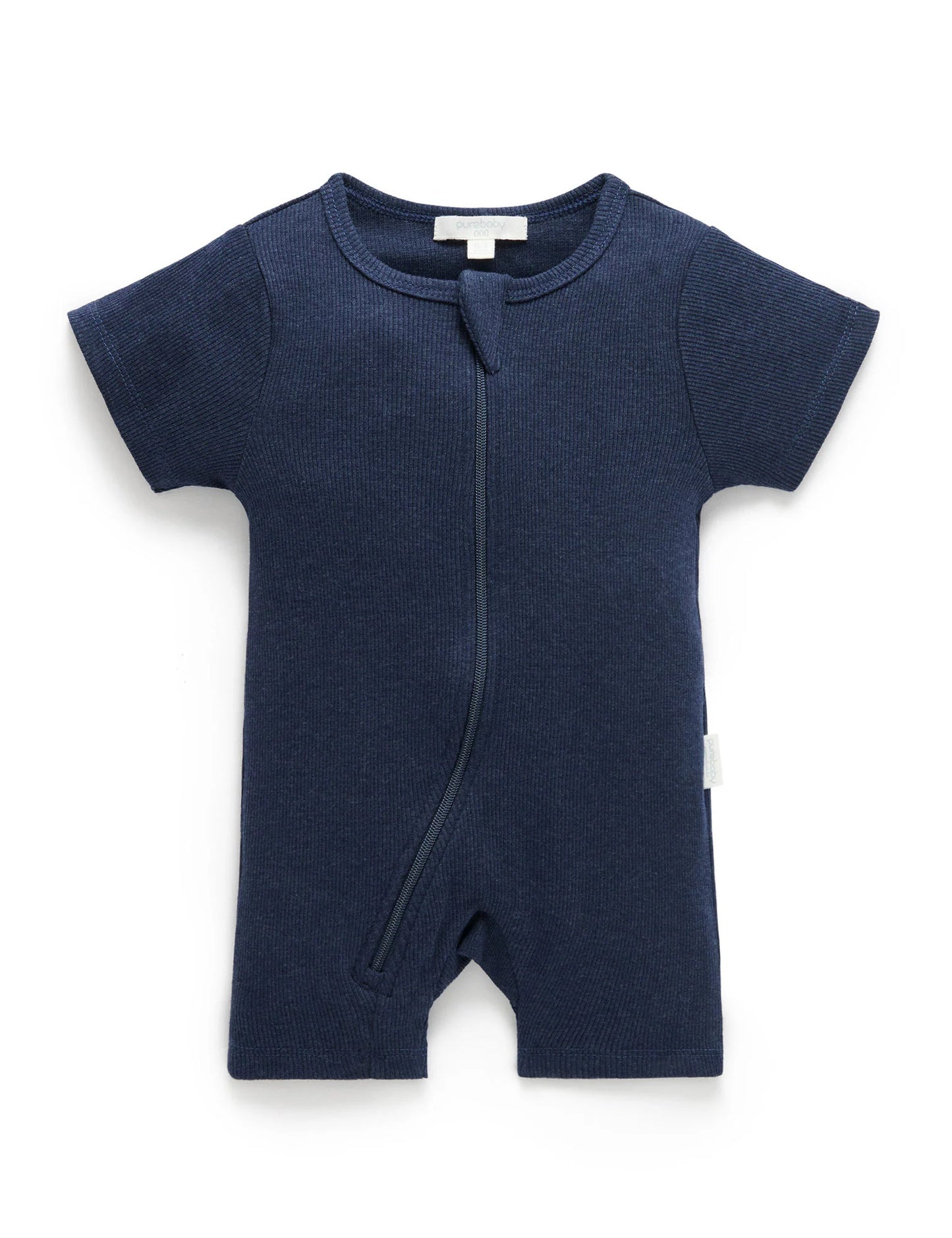 Short Ribbed Zip Growsuit - Navy Melange