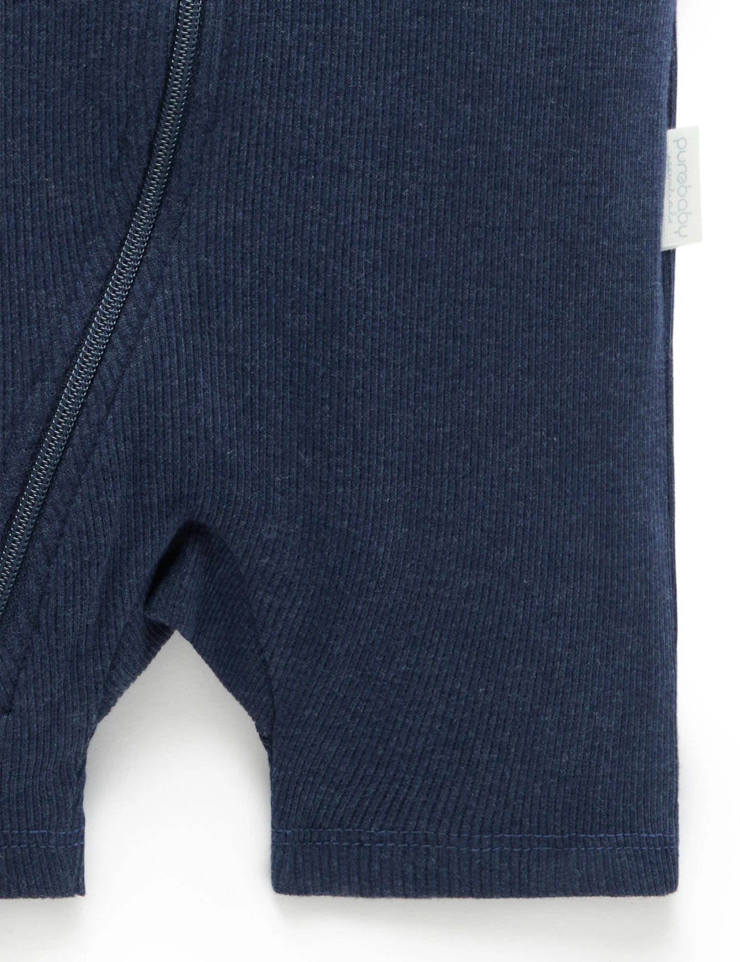 Short Ribbed Zip Growsuit - Navy Melange