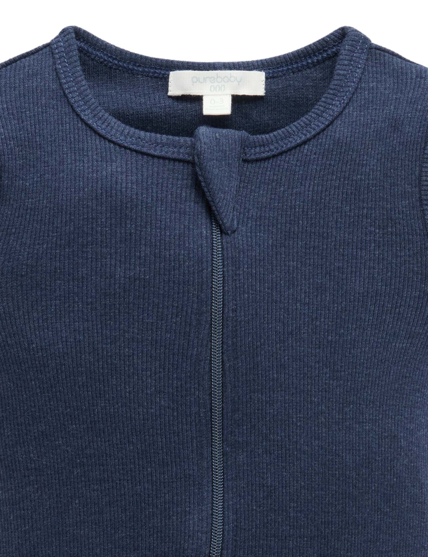 Short Ribbed Zip Growsuit - Navy Melange