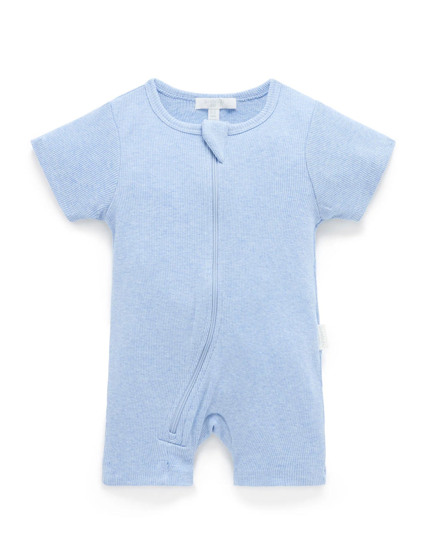 Short Ribbed Zip Growsuit - Pale Blue Melange
