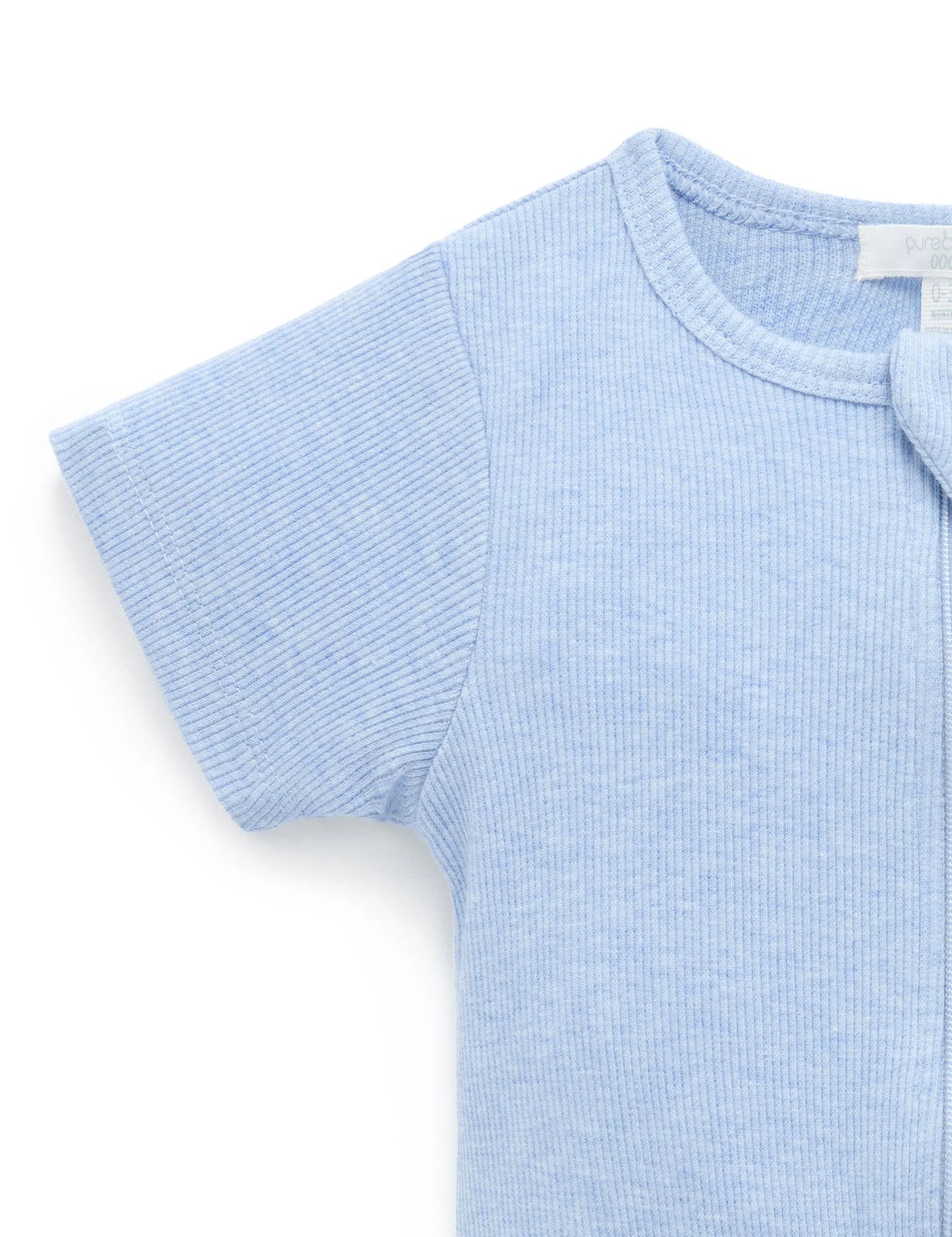 Short Ribbed Zip Growsuit - Pale Blue Melange