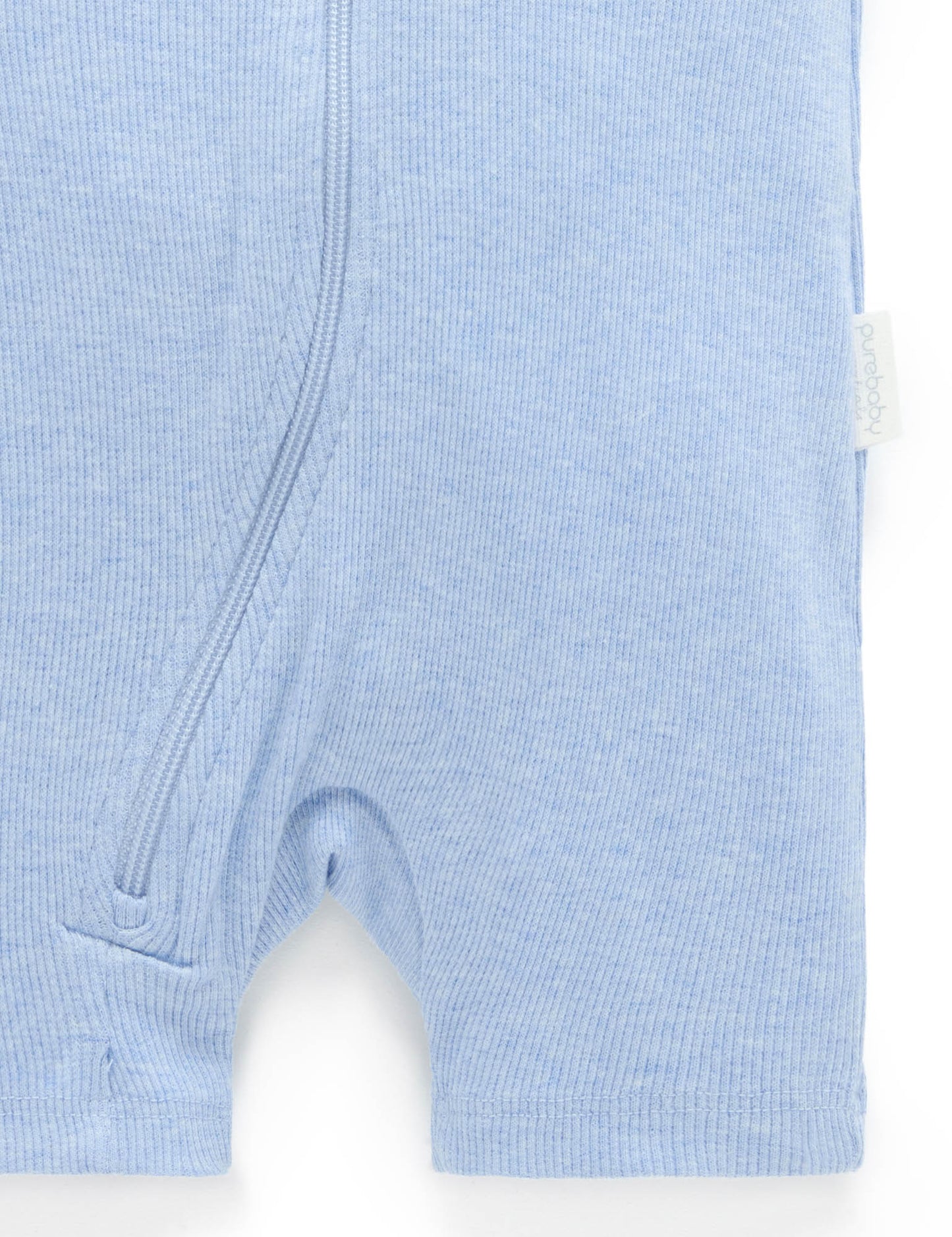 Short Ribbed Zip Growsuit - Pale Blue Melange