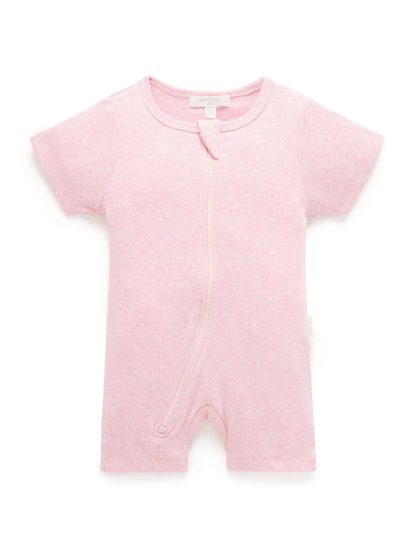Short Ribbed Zip Growsuit - Pale Pink Melange