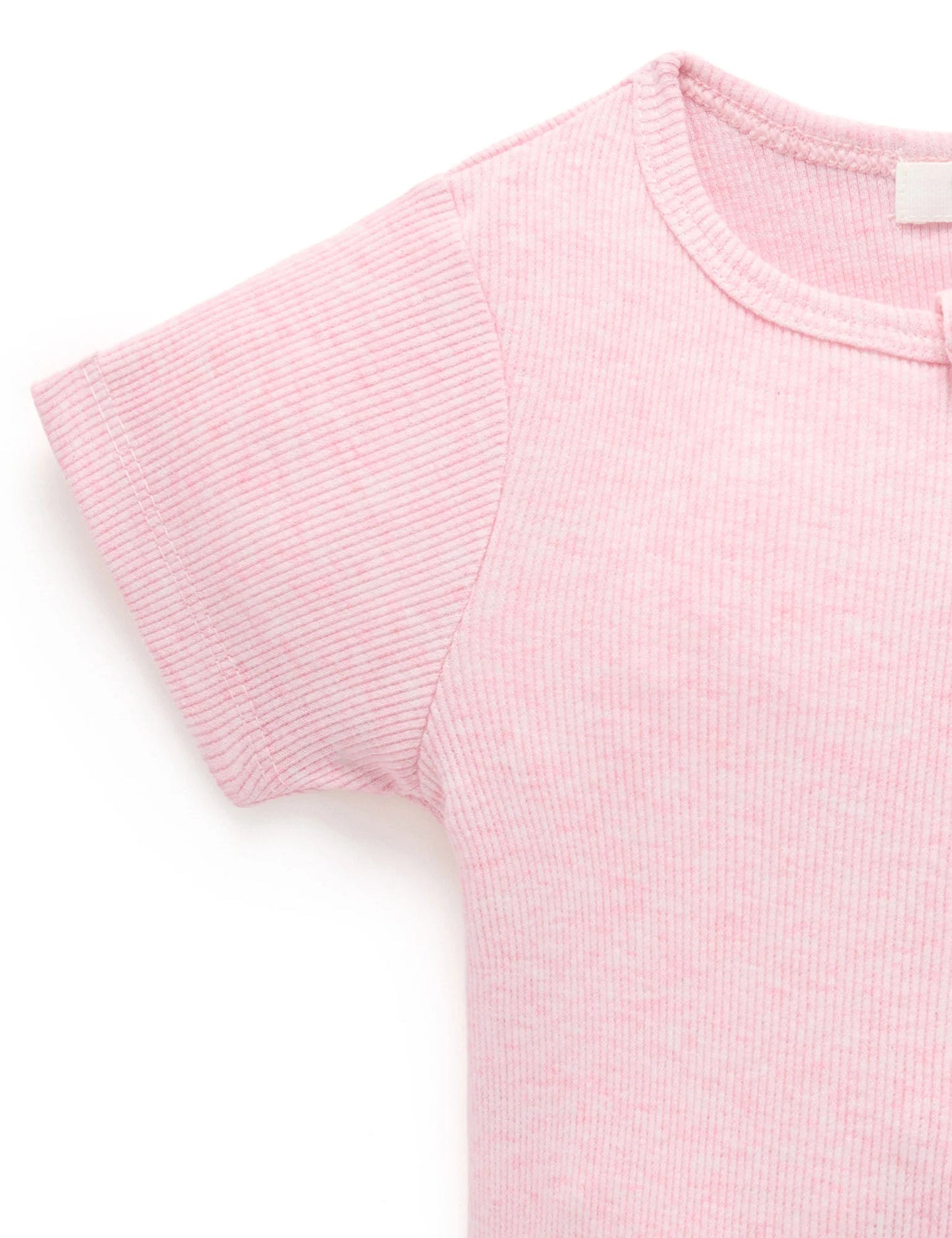 Short Ribbed Zip Growsuit - Pale Pink Melange