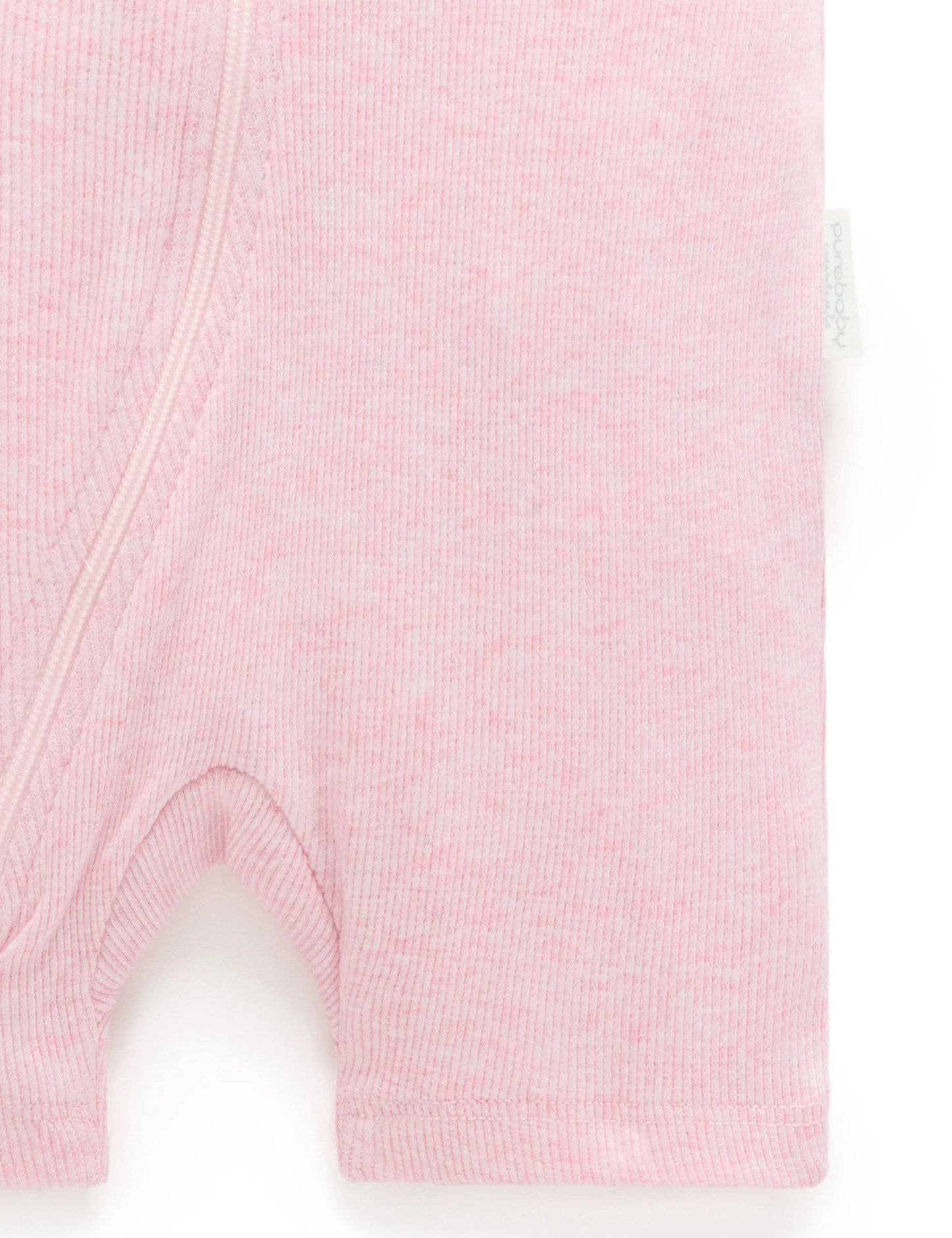 Short Ribbed Zip Growsuit - Pale Pink Melange