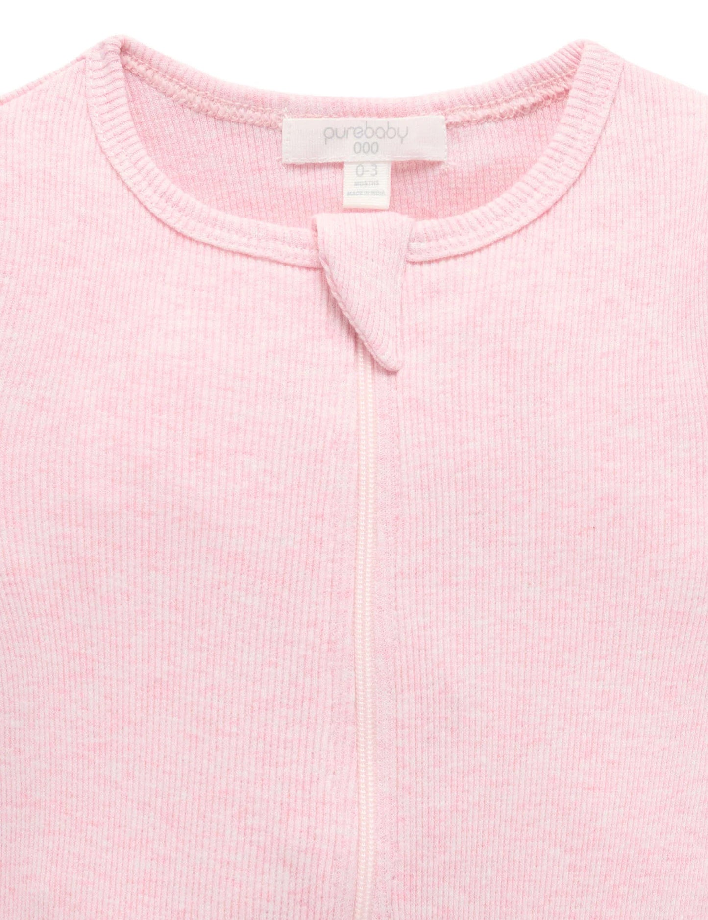 Short Ribbed Zip Growsuit - Pale Pink Melange