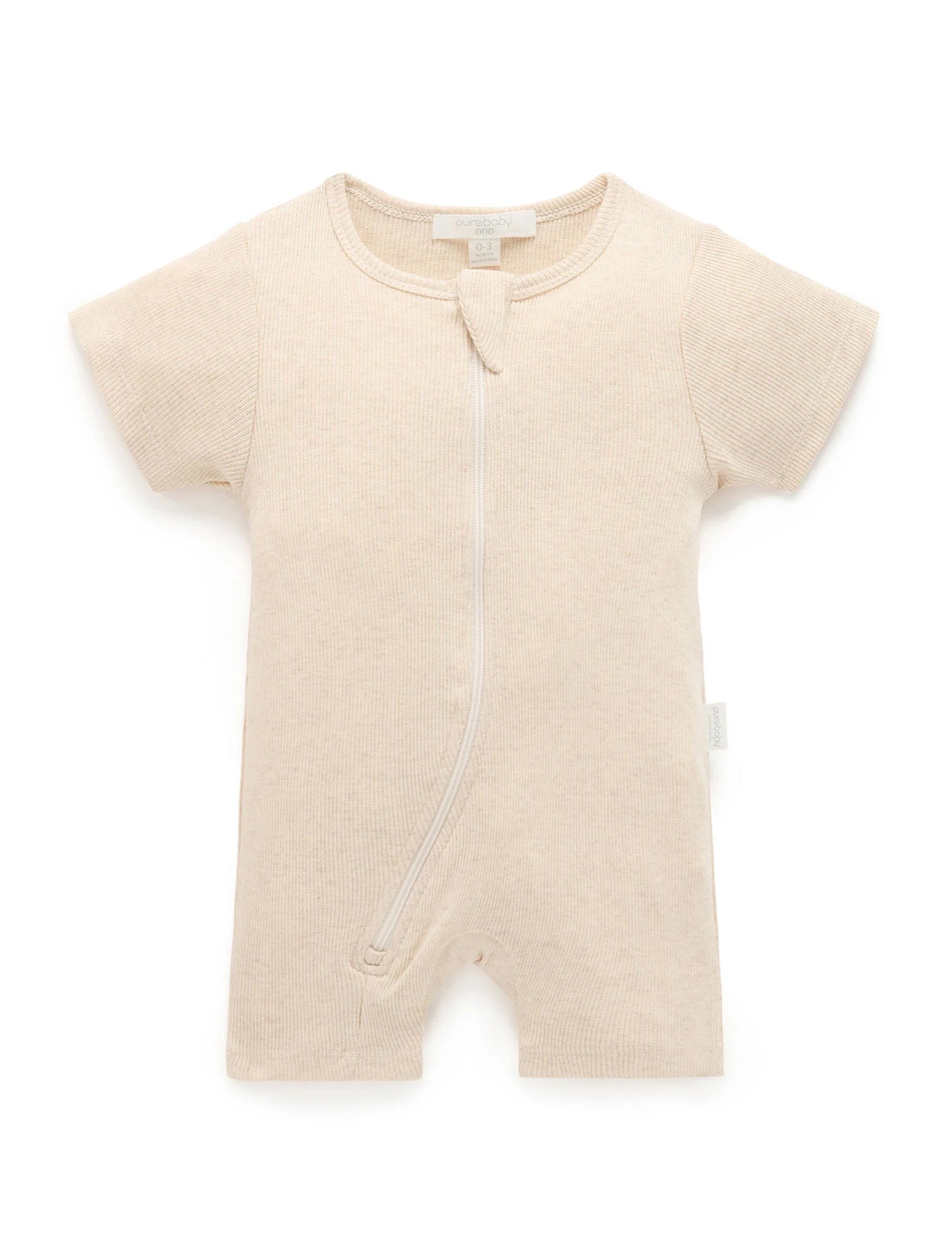 Short Ribbed Zip Growsuit - Wheat Melange