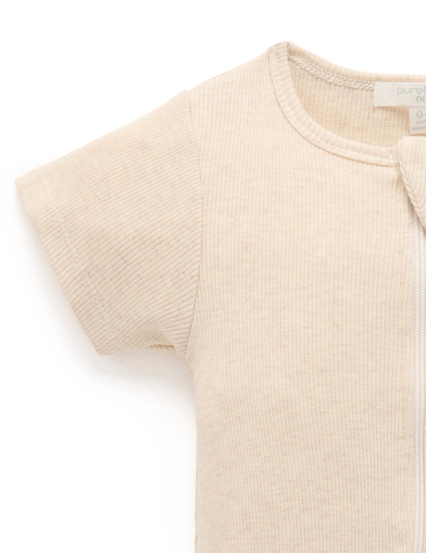 Short Ribbed Zip Growsuit - Wheat Melange