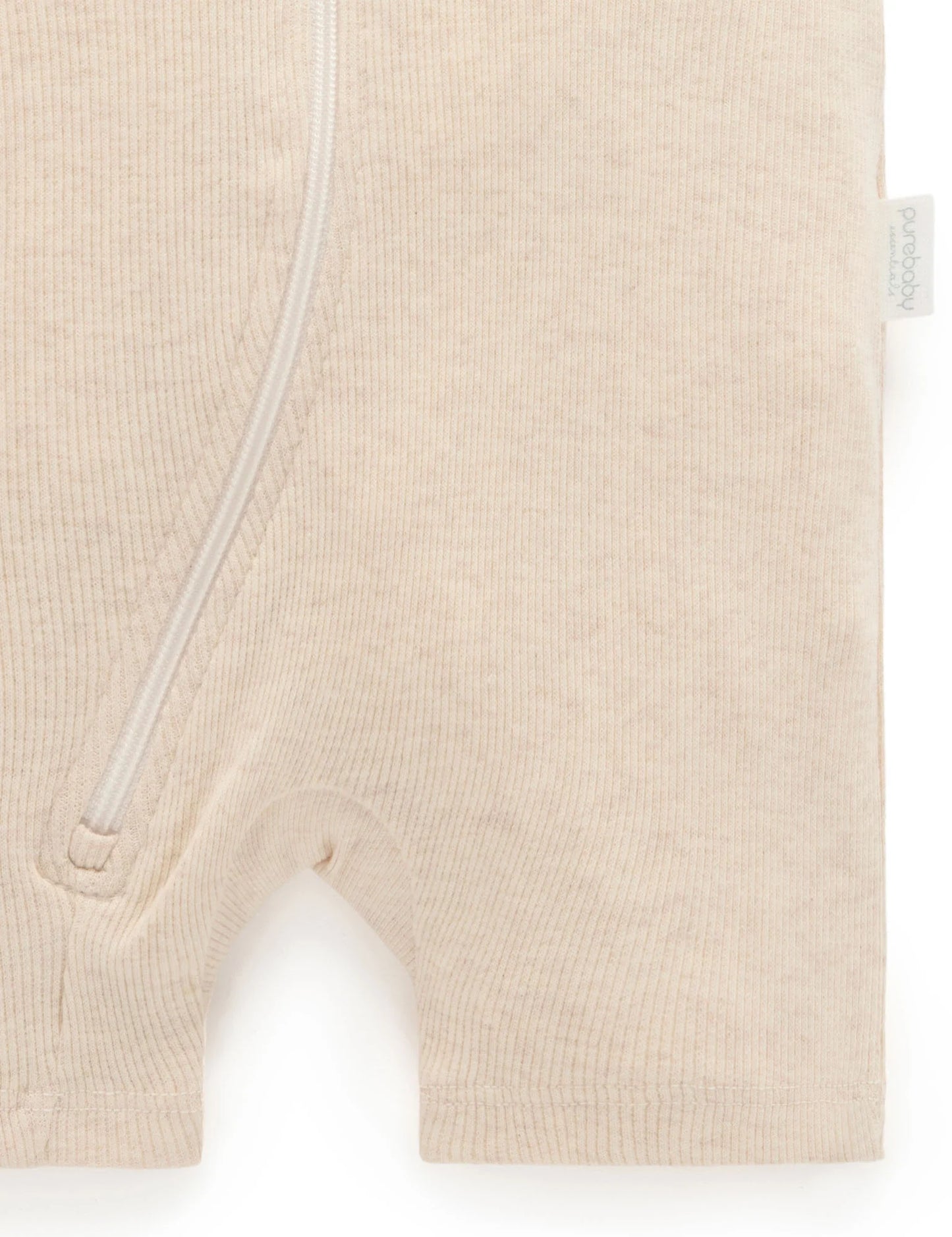 Short Ribbed Zip Growsuit - Wheat Melange
