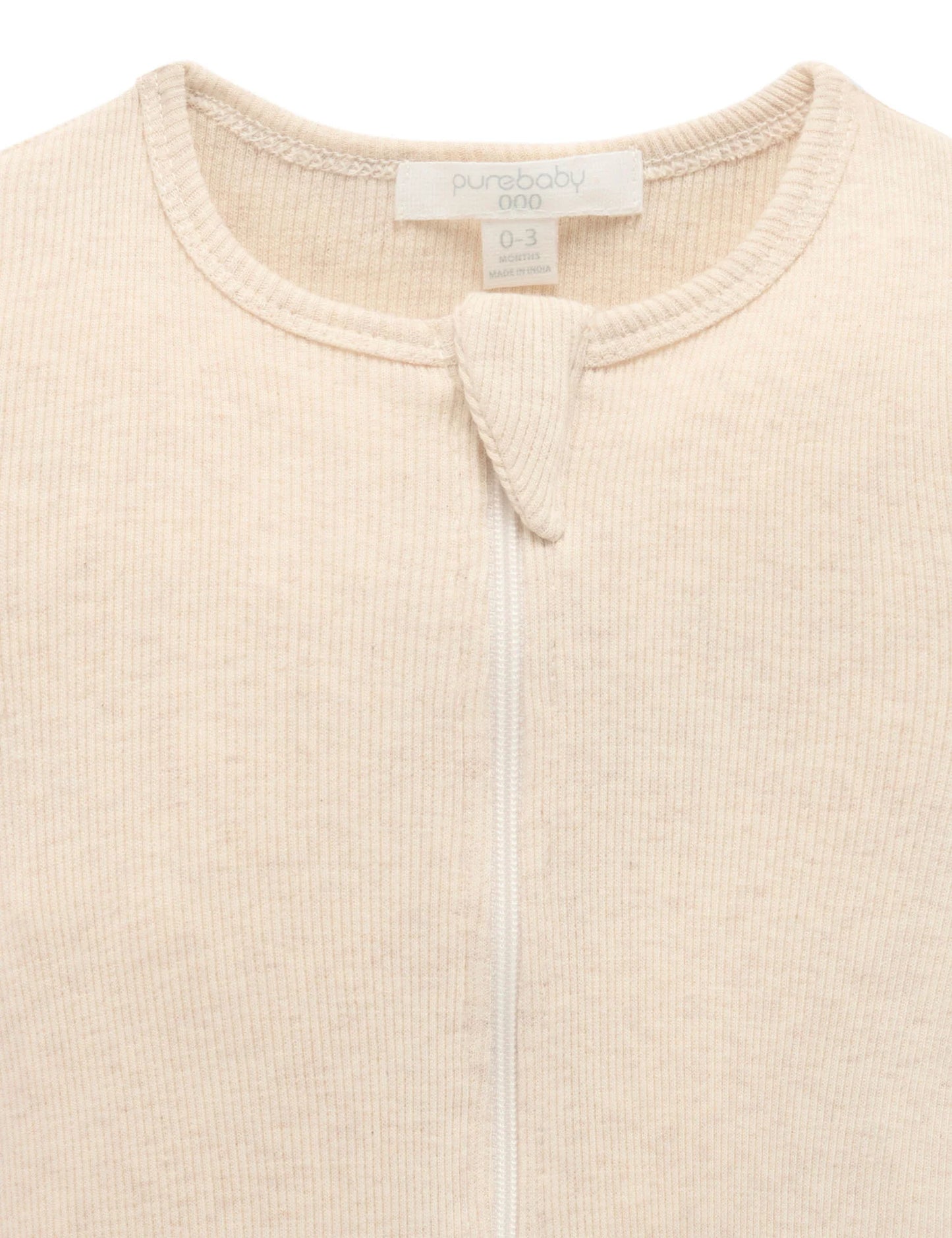 Short Ribbed Zip Growsuit - Wheat Melange