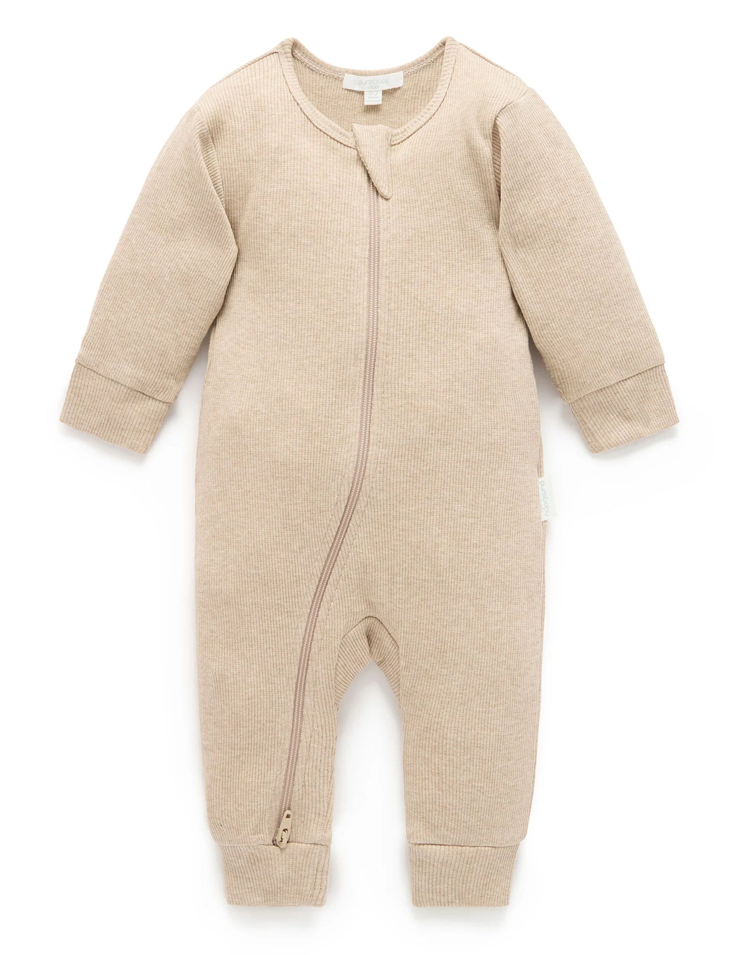 Ribbed Zip Growsuit - Biscuit Melange