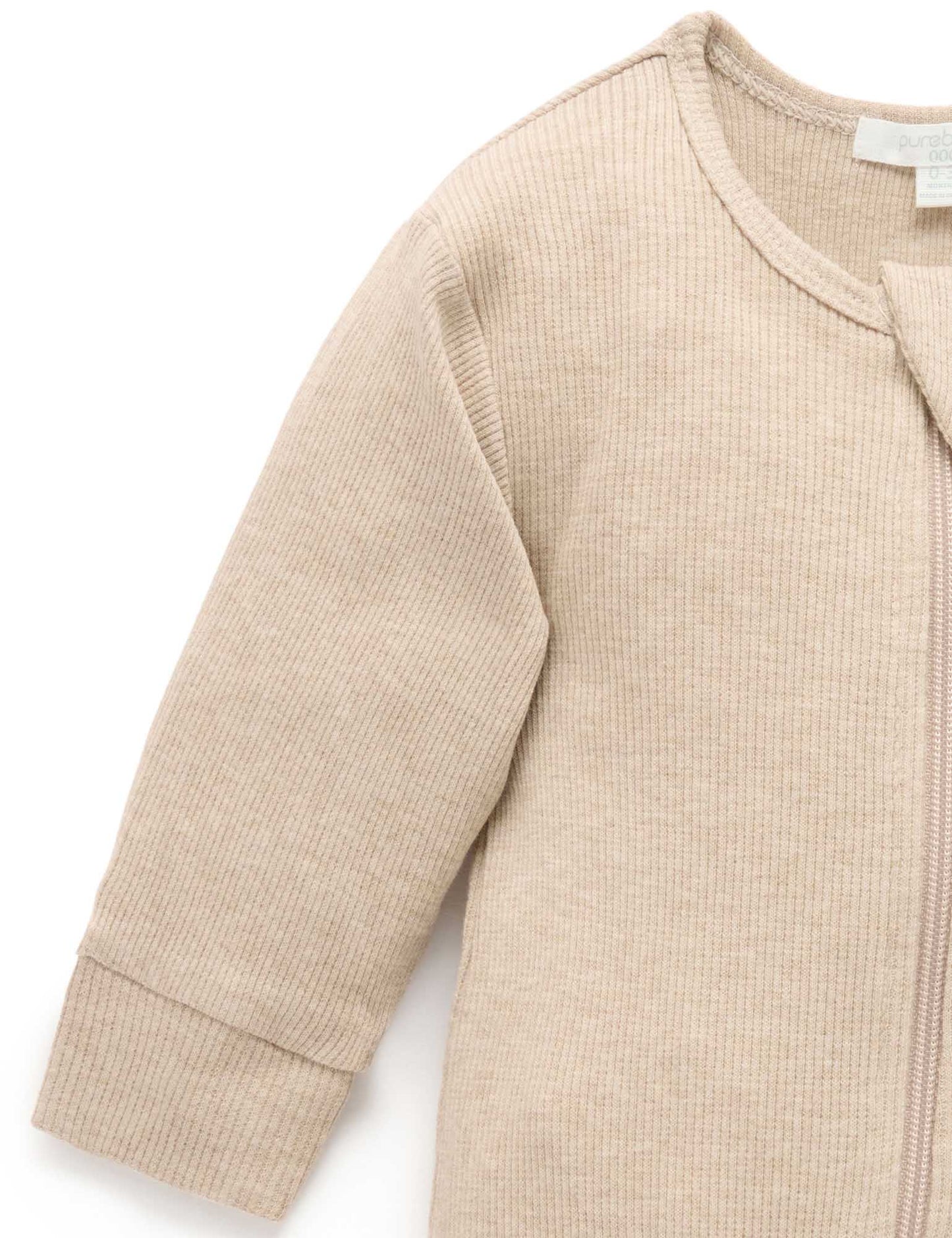 Ribbed Zip Growsuit - Biscuit Melange