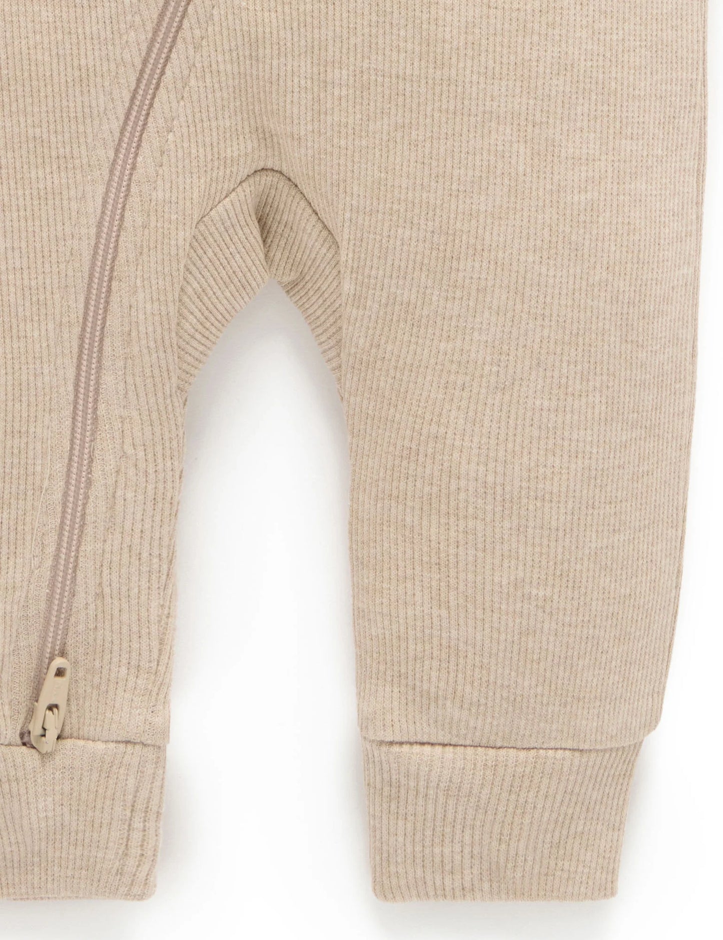 Ribbed Zip Growsuit - Biscuit Melange