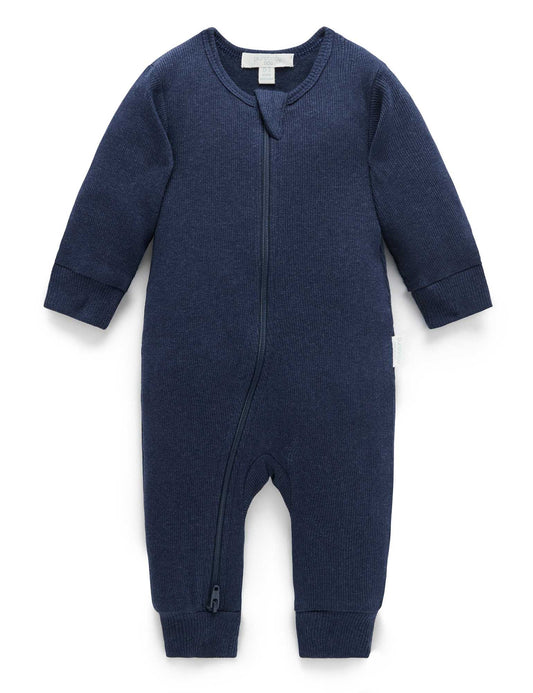 Ribbed Zip Growsuit - Navy Melange