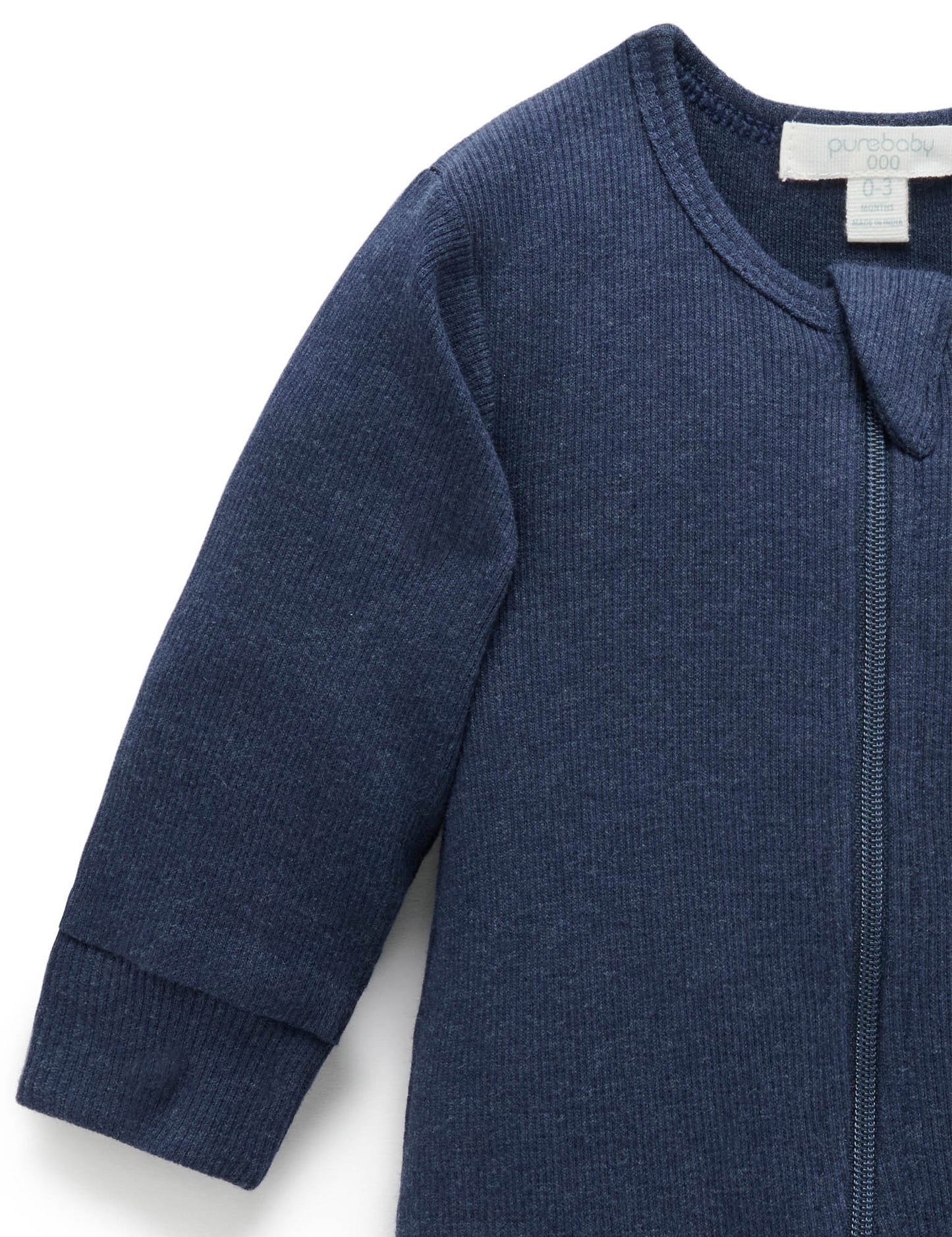 Ribbed Zip Growsuit - Navy Melange