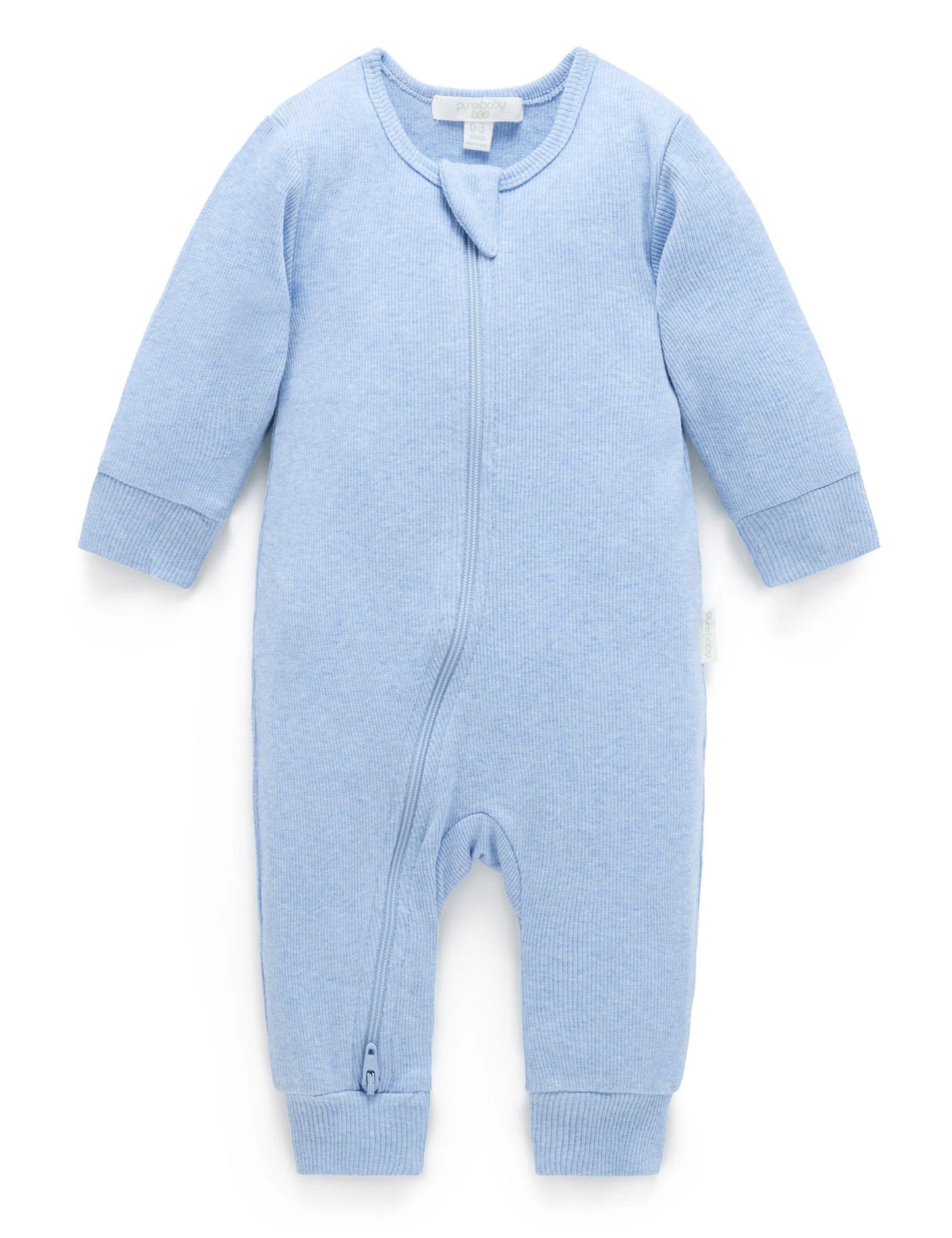 Ribbed Zip Growsuit - Pale Blue Melange