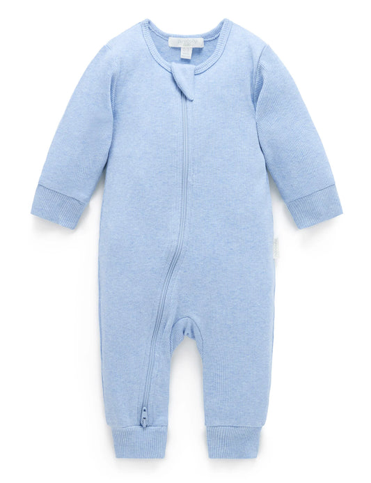 Ribbed Zip Growsuit - Pale Blue Melange
