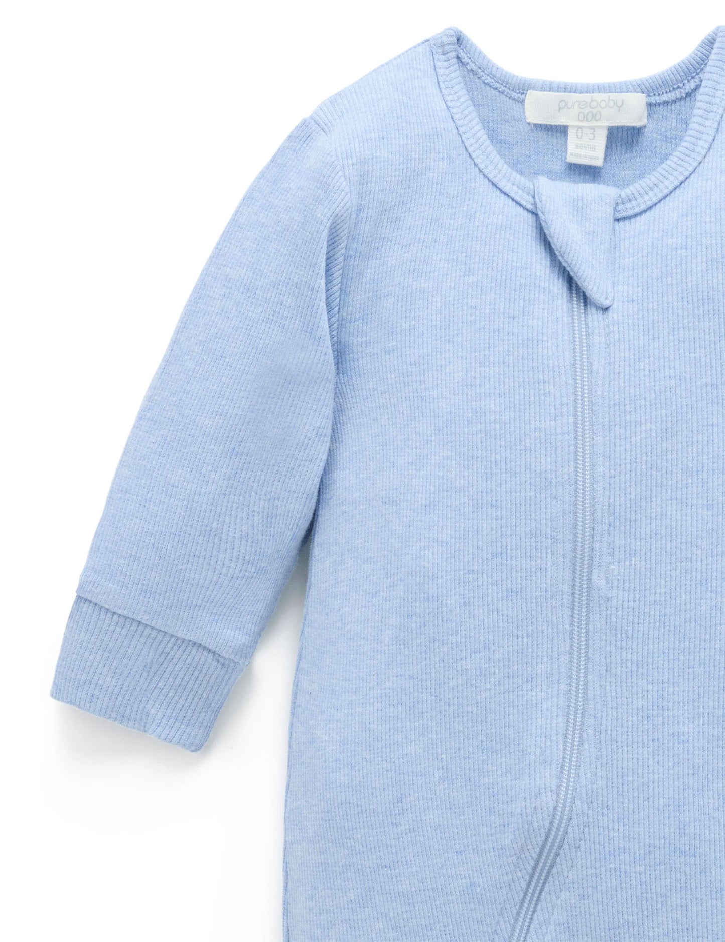 Ribbed Zip Growsuit - Pale Blue Melange