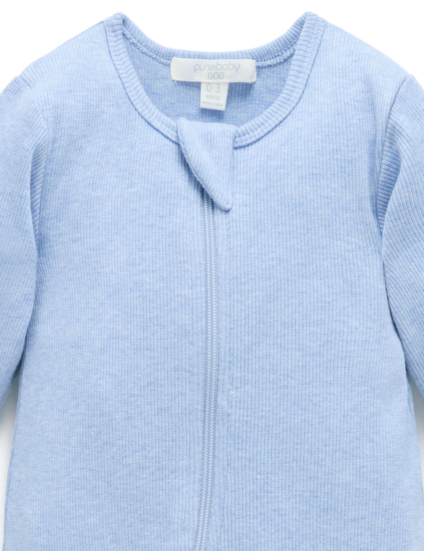 Ribbed Zip Growsuit - Pale Blue Melange