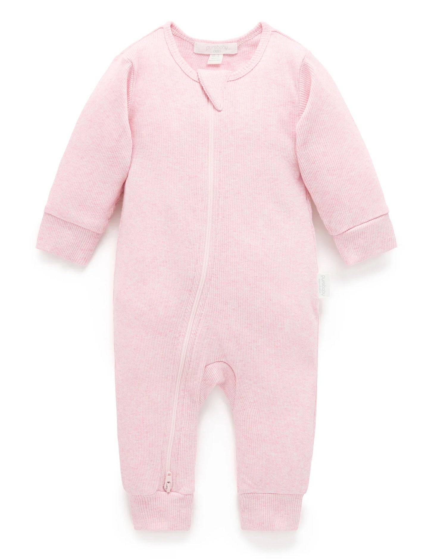 Ribbed Zip Growsuit - Pale Pink Melange