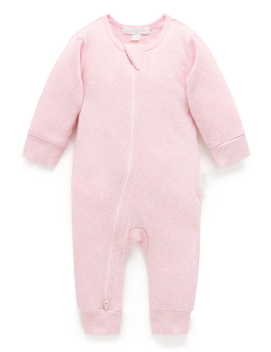 Ribbed Zip Growsuit - Pale Pink Melange
