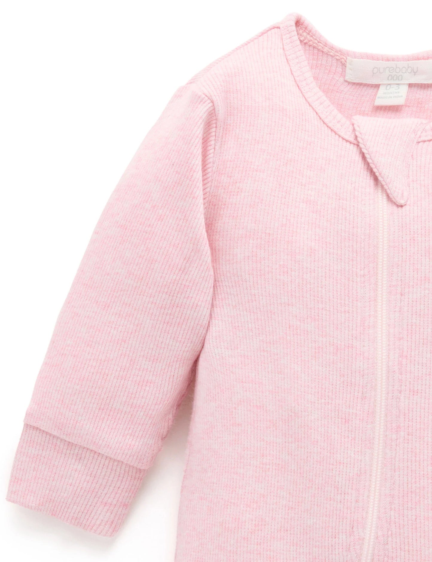 Ribbed Zip Growsuit - Pale Pink Melange