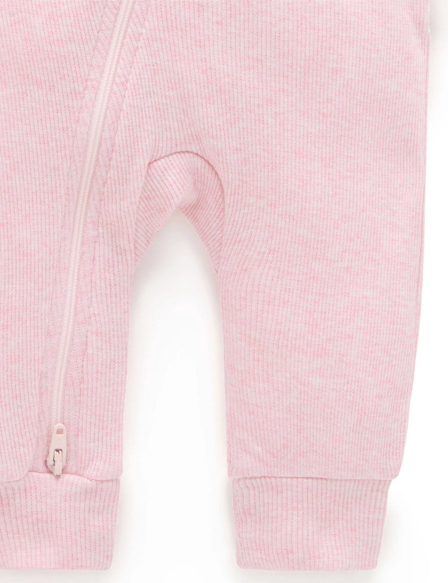 Ribbed Zip Growsuit - Pale Pink Melange