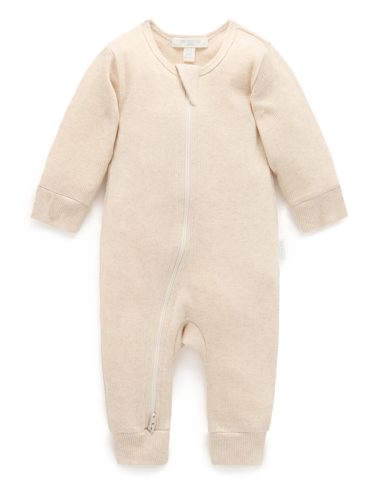 Ribbed Zip Growsuit - Wheat Melange