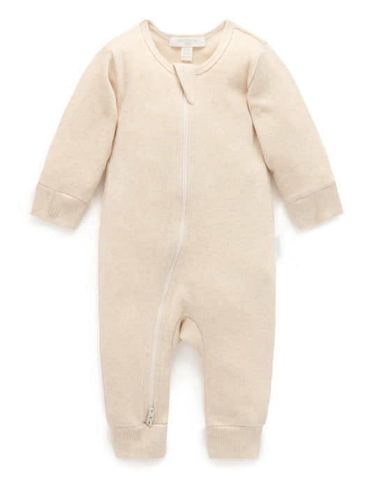 Ribbed Zip Growsuit - Wheat Melange