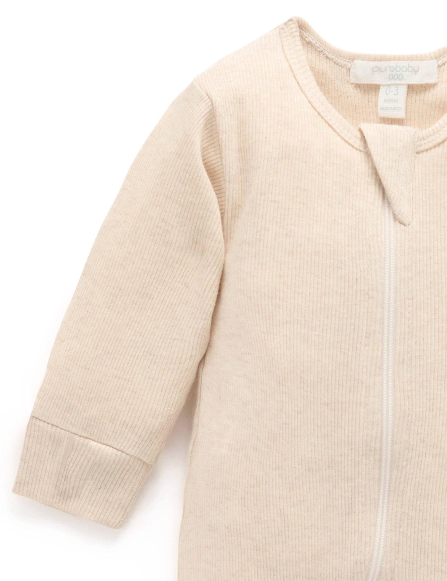 Ribbed Zip Growsuit - Wheat Melange