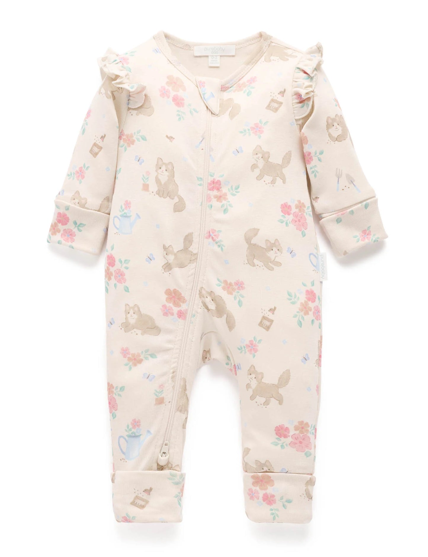Zip Growsuit - Garden Kitten Print