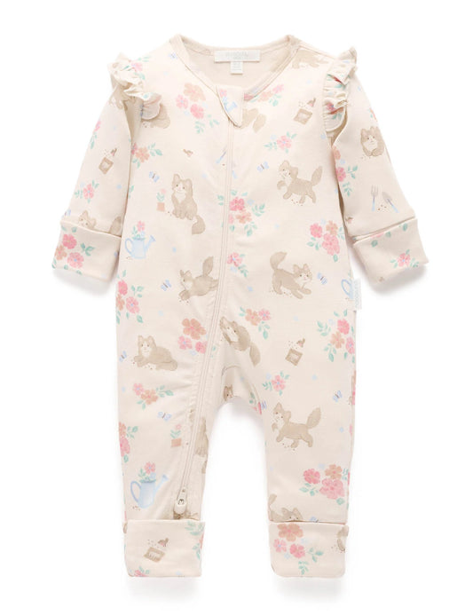 Zip Growsuit - Garden Kitten Print
