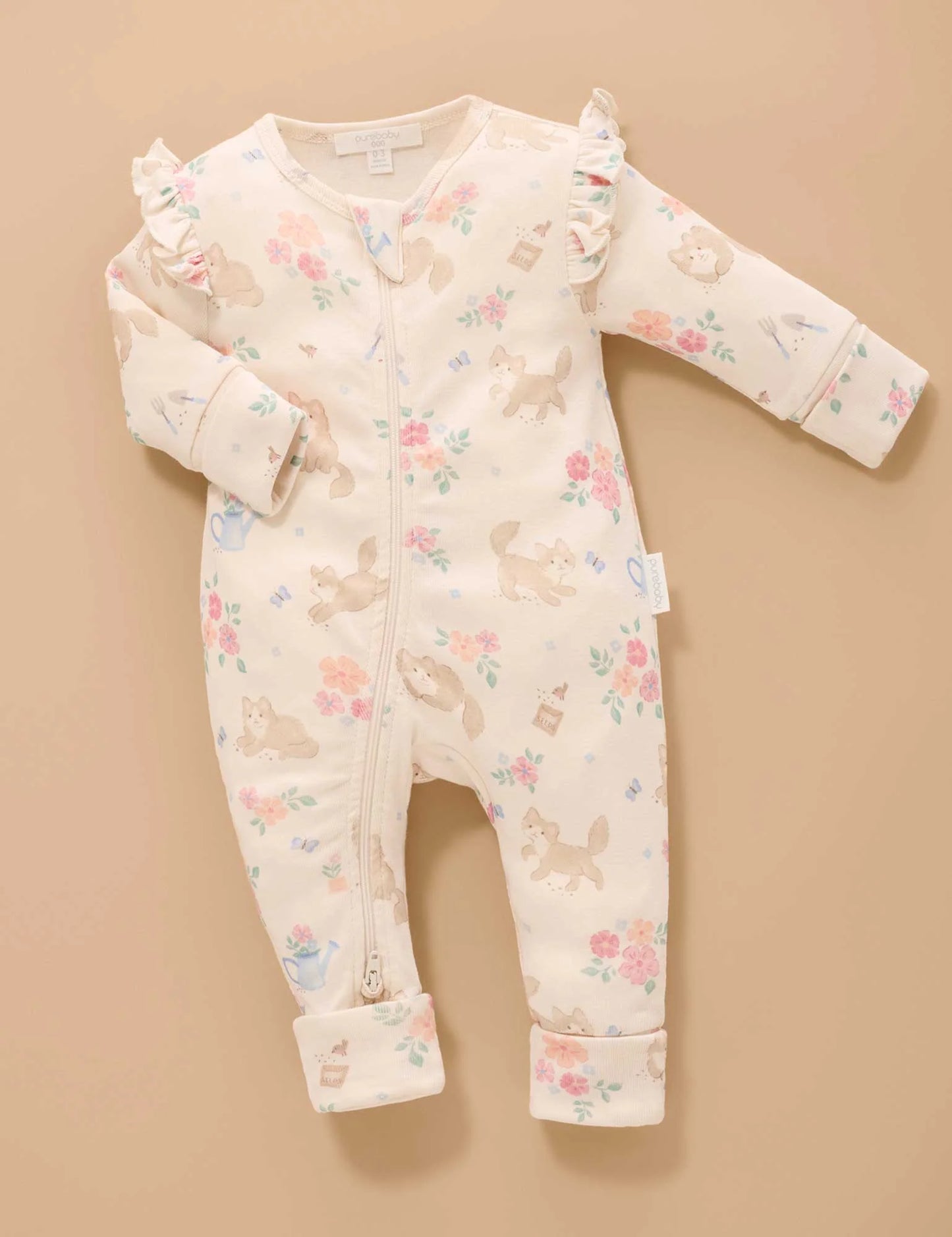 Zip Growsuit - Garden Kitten Print