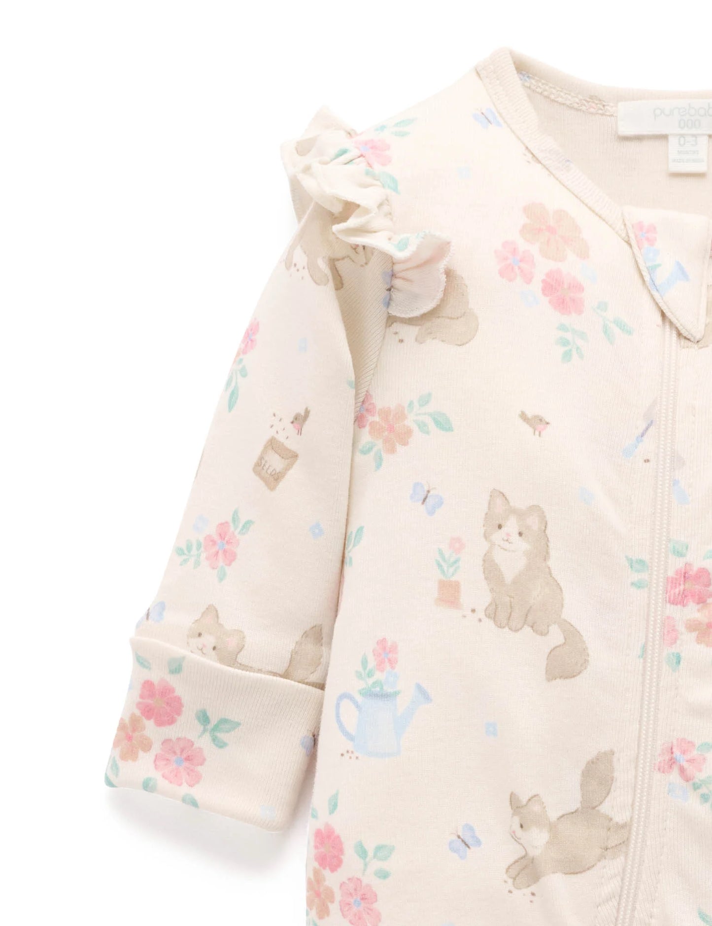 Zip Growsuit - Garden Kitten Print