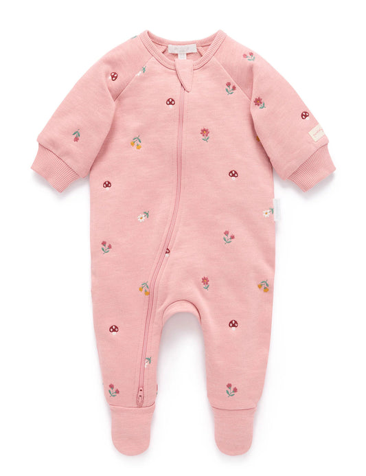Embroidered Fleece Growsuit - Blush Forest
