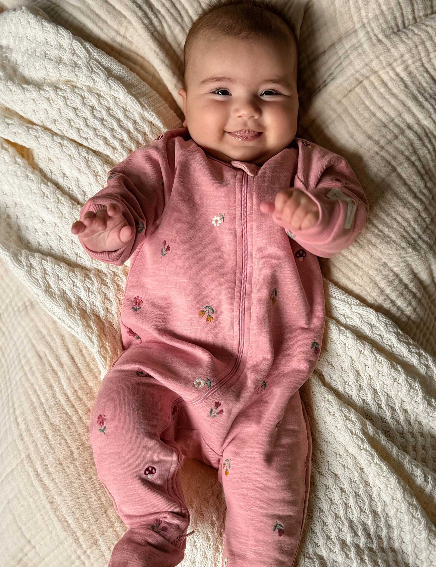 Embroidered Fleece Growsuit - Blush Forest