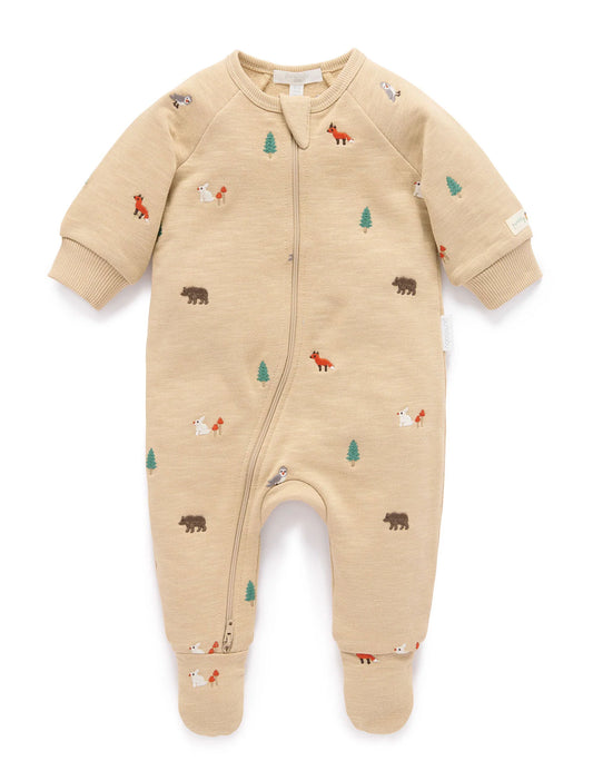 Embroidered Fleece Growsuit - Woodland